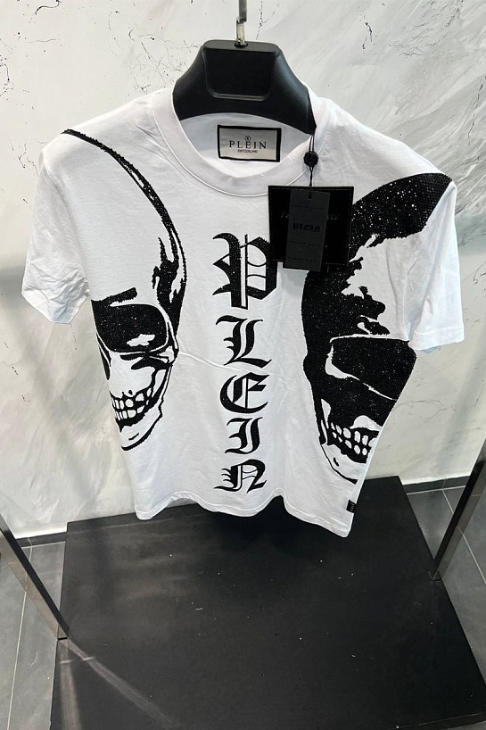 Белая оверсайз футболка со стразами Philipp Plein The Skull