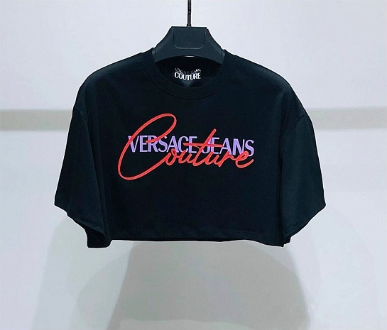 Женская чёрная футболка-топ Versace Jeans Couture
