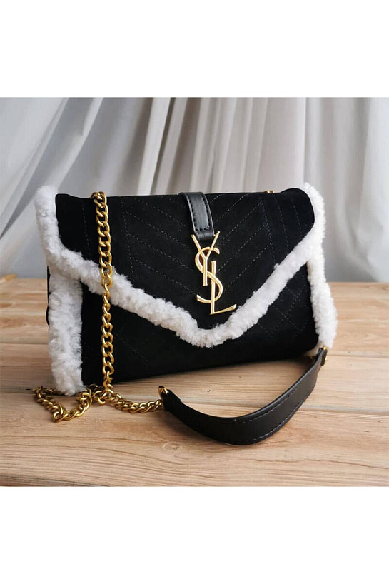 Комбинированная сумка Yves Saint Lauren Envelope Small 23x15 см - Black