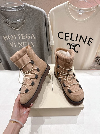 Женские ботинки с мехом Brunello Cucinelli premium - Beige   