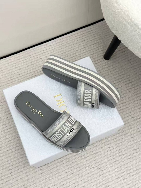 Женские шлёпанцы на платформе Dior Premium - Grey