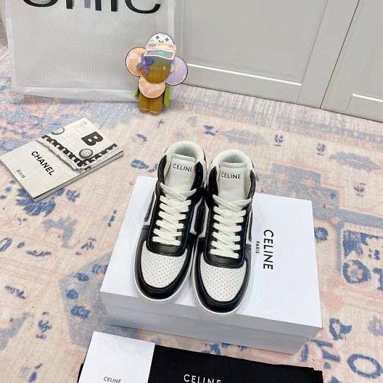 Женские кожаные кроссовки Celine - White / Black