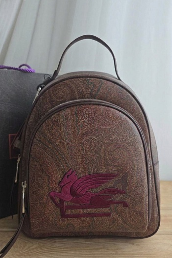 Кожаный рюкзак Etro с узором плейсли 30x24 см   