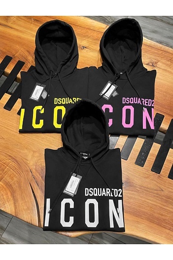Чёрное худи Dsquared2 "ICON" white logo-print   