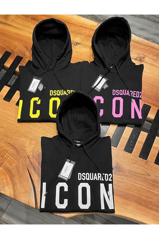 Чёрное худи Dsquared2 "ICON" white logo-print