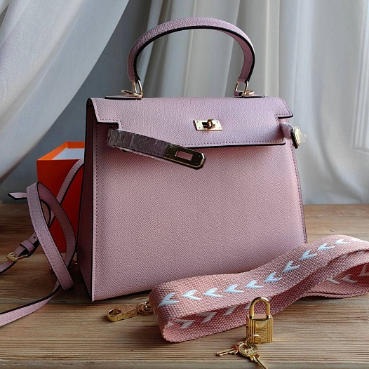 Женская кожаная сумка Hermes Kelley 25x20 см - Pink   