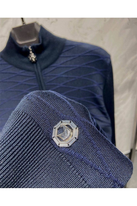 Классическая кофта Stefano Ricci тёмно-синего цвета logo-plaque