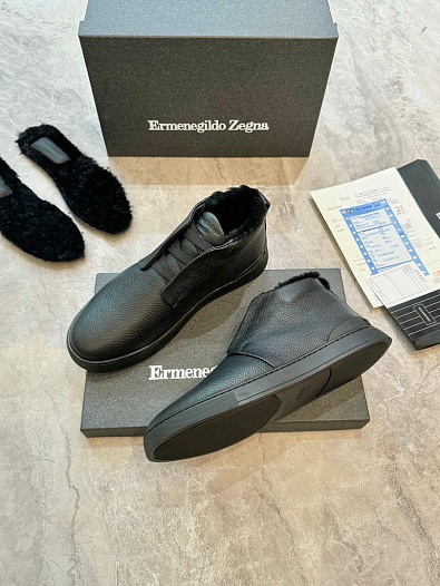 Кроссовки с мехом Ermenegildo Zegna Triple Stitch - Black   