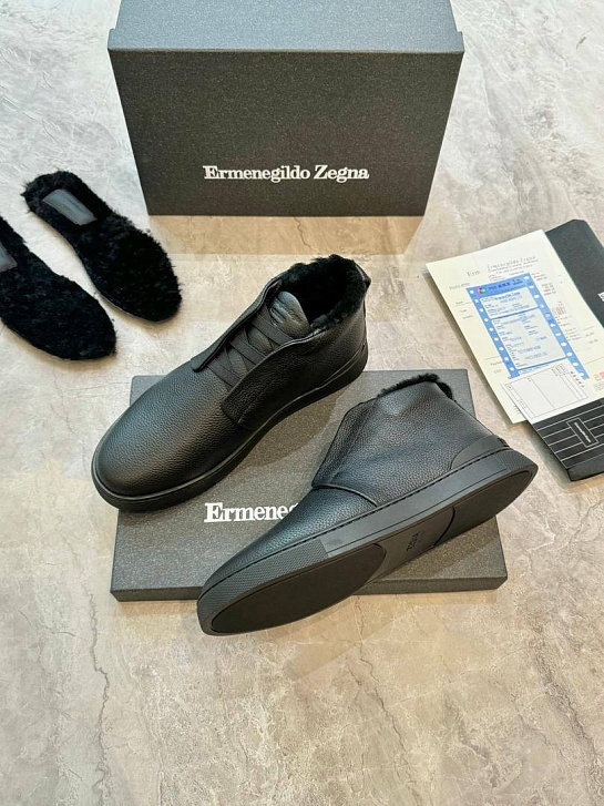Кроссовки с мехом Ermenegildo Zegna Triple Stitch - Black