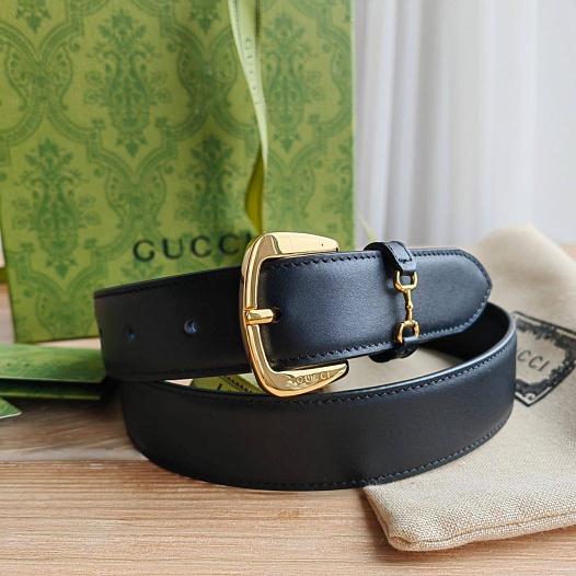 Кожаный ремень Gucci чёрного цвета (длина 80 / 85 см)   