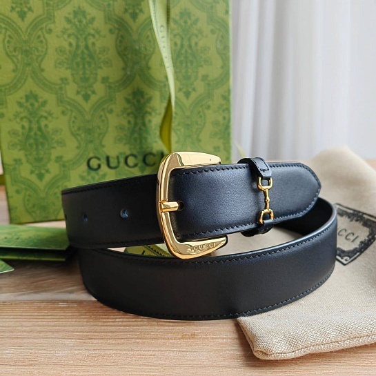 Кожаный ремень Gucci чёрного цвета (длина 80 / 85 см)