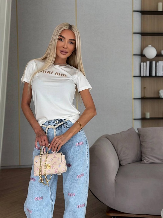 Женская белая футболка MIU MIU premium