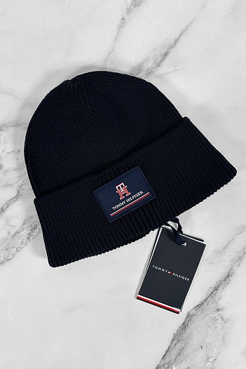 Мужская тёмно-синяя шапка Tommy Hilfiger logo-patch   