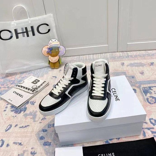 Женские кожаные кроссовки Celine - White / Black   