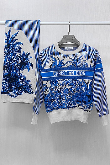 Классические женские штаны Dior "Palms" - White / Blue   