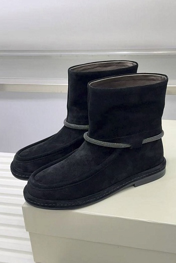 Женские замшевые сапоги Brunello Cucinelli premium - Black   