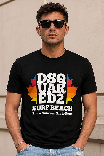 Мужская чёрная футболка Dsquared2 Surf Beach   