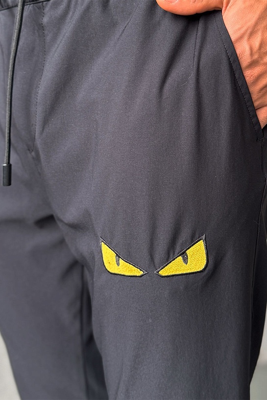 Мужские чёрные штаны Fendi Bag Bugs eyes embroidered logo