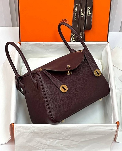 Женская кожаная сумка Hermes Lindy Premium 26x18x13 см - Burgundy   