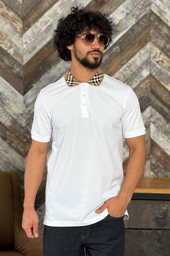 Мужское белое поло Burberry check collar