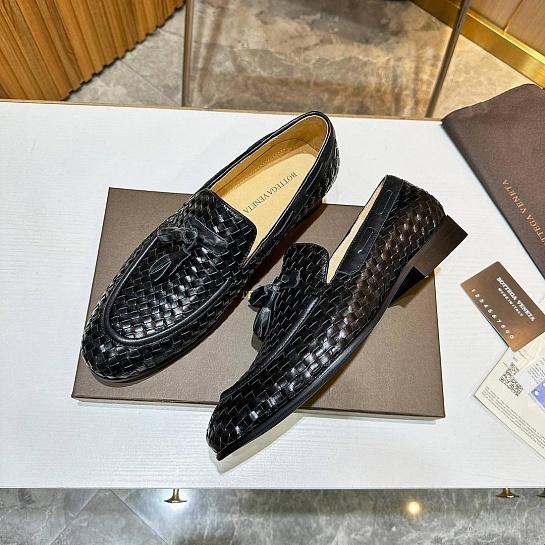 Мужские кожаные лоферы Bottega Veneta Intrecciato - Black