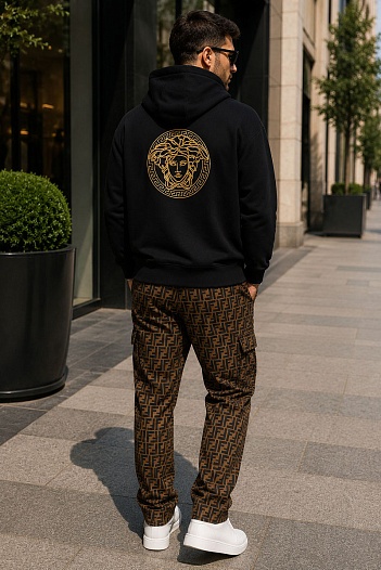 Чёрная мужская кофта Collaboration Fendi x Versace Fendace Logo   