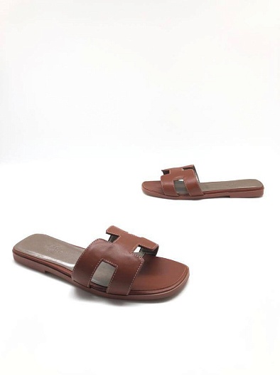 Женские шлёпанцы Hermes Oran - Brown   