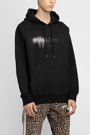 Чёрное худи Palm Angels rhinestone-embellished logo print   