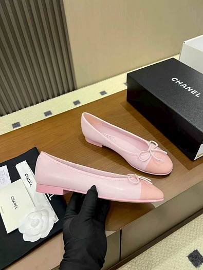 Женские кожаные балетки розового цвеета Chanel premium   