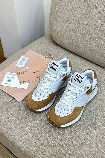 Женские кроссовки MIU MIU Premium - Grey / Brown   