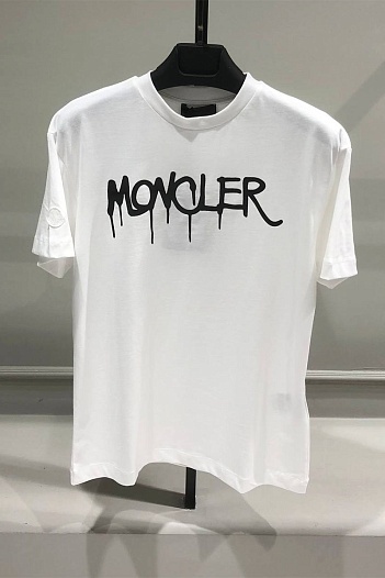 Мужская белая футболка Moncler spray logo-print   