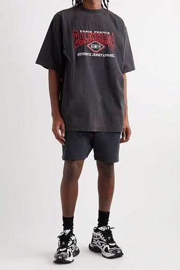Чёрная оверсайз футболка Balenciaga Logo-Embroidered   
