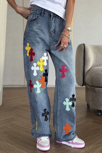 Синие женские джинсы Chrome Hearts premium   