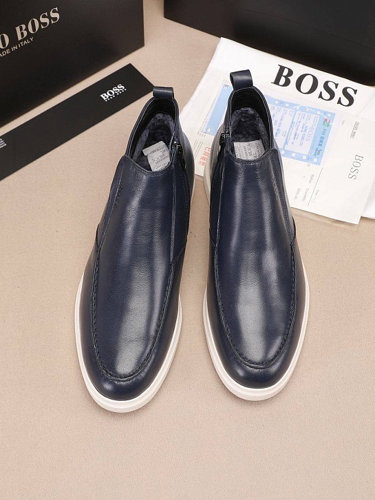 Кожаные лоферы с мехом Hugo Boss high-top - Navy