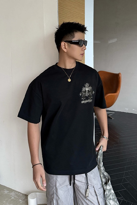 Чёрная оверсайз футболка Chrome Hearts Premium