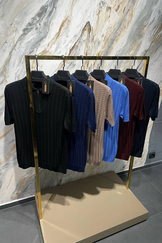 Мужское поло бордового цвета Zilli zip neck