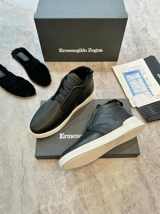 Кроссовки с мехом Ermenegildo Zegna Triple Stitch - Black / White