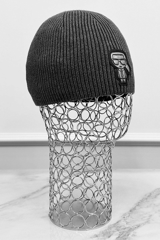 Мужская шапка серого цвета Karl Lagerfeld logo-patch