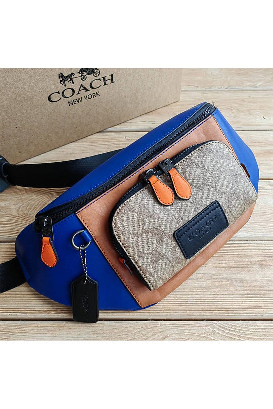 Кожаная сумка на пояс Coach Track - Beige / Blue