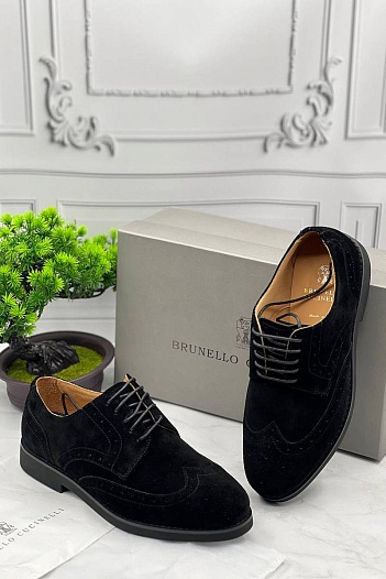Мужские ботинки Brunello Cucinelli Suede Brogues - Black   