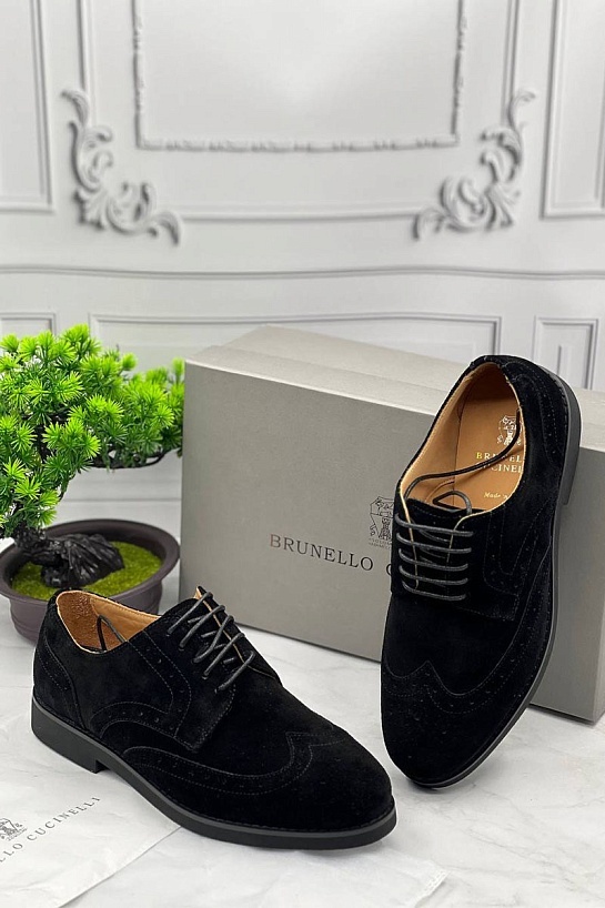 Мужские ботинки Brunello Cucinelli Suede Brogues - Black