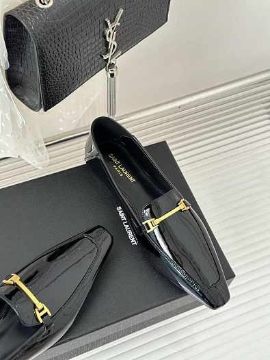 Женские кожаные лоферы чёрного цвета Yves Saint Laurent premium   