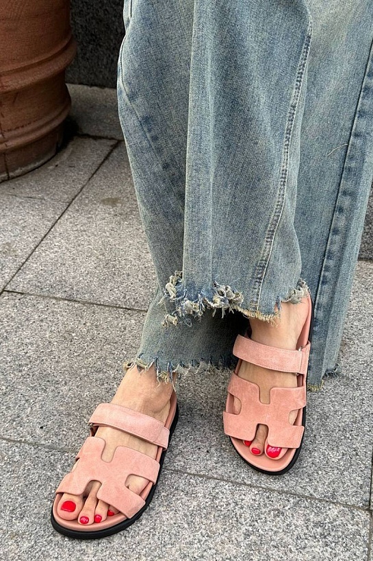 Женские замшевые сандалии Hermes Chypre - Pink