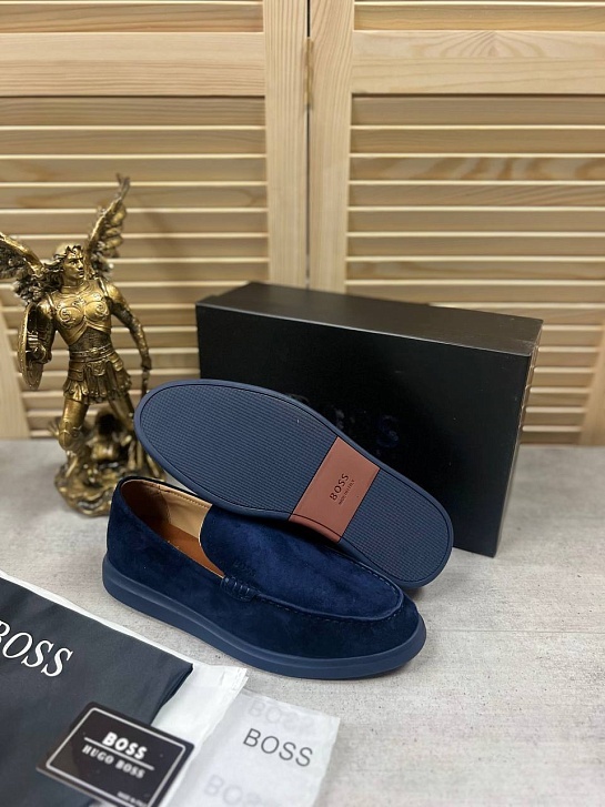 Замшевые лоферы Hugo Boss синего цвета