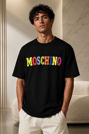Чёрная оверсайз футболка Moschino colourblocked logo   