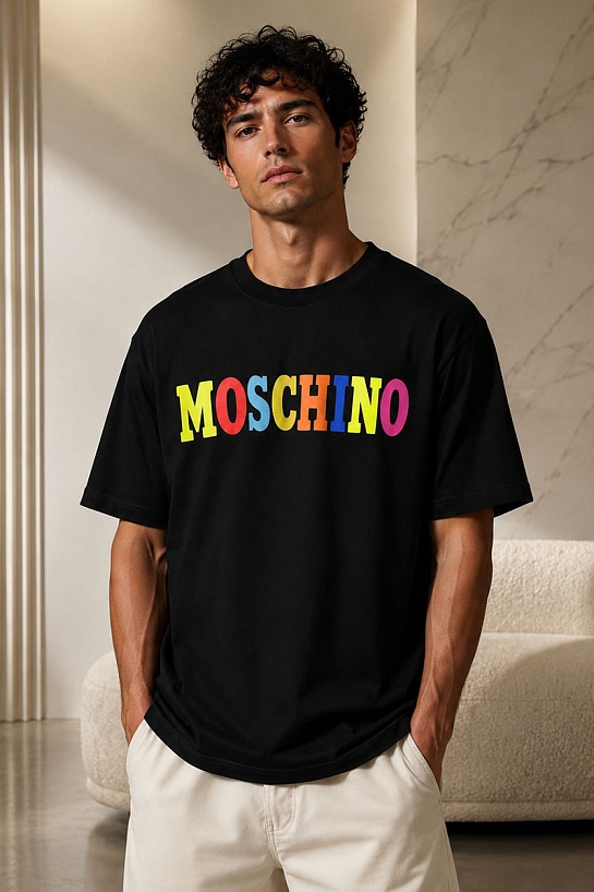 Чёрная оверсайз футболка Moschino colourblocked logo