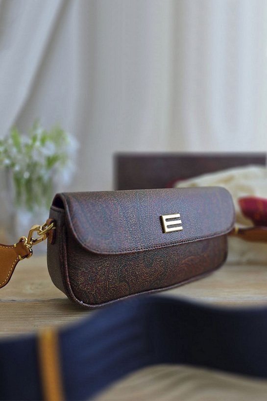 Кожаная сумка Etro с узором пейсли 20x9 см