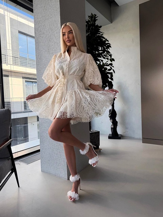 Женское кружевное платье Zimmermann premium белого цвета