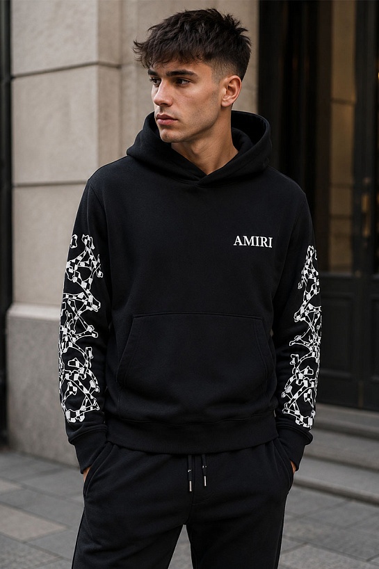 Чёрное оверсайз худи Amiri checkered-bones