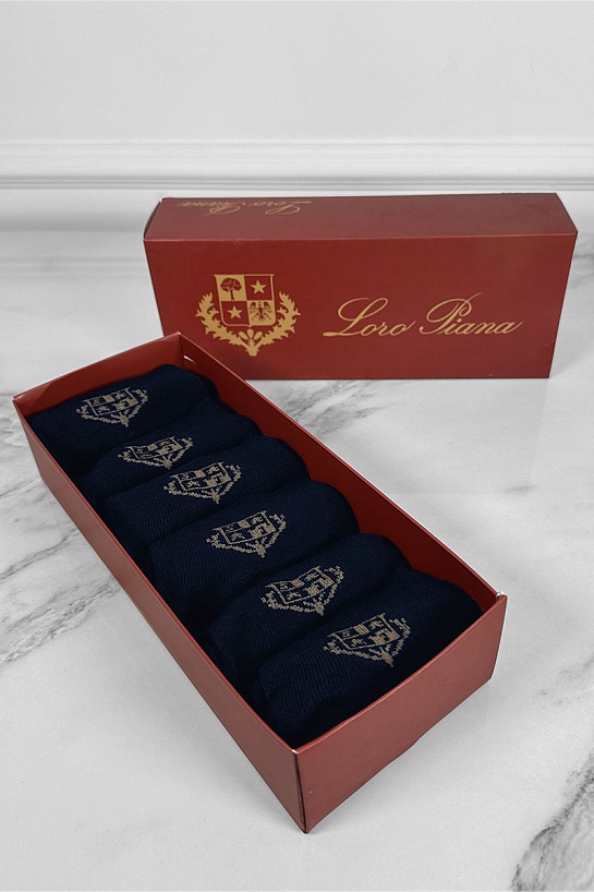 Комплект тёмно-синих носков Loro Piana brown logo